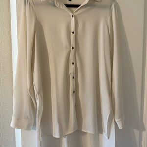 Elegant Cream Button-Up Blouse/tunic slightly sheer